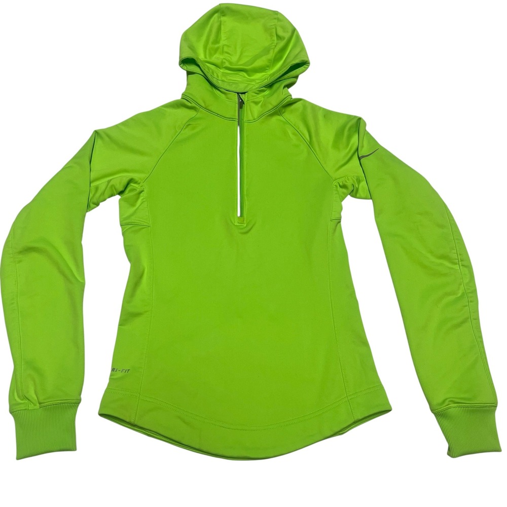 Nike Dri-FIT Womens Neon Green Quarter Zip Running Hoodie XS‎